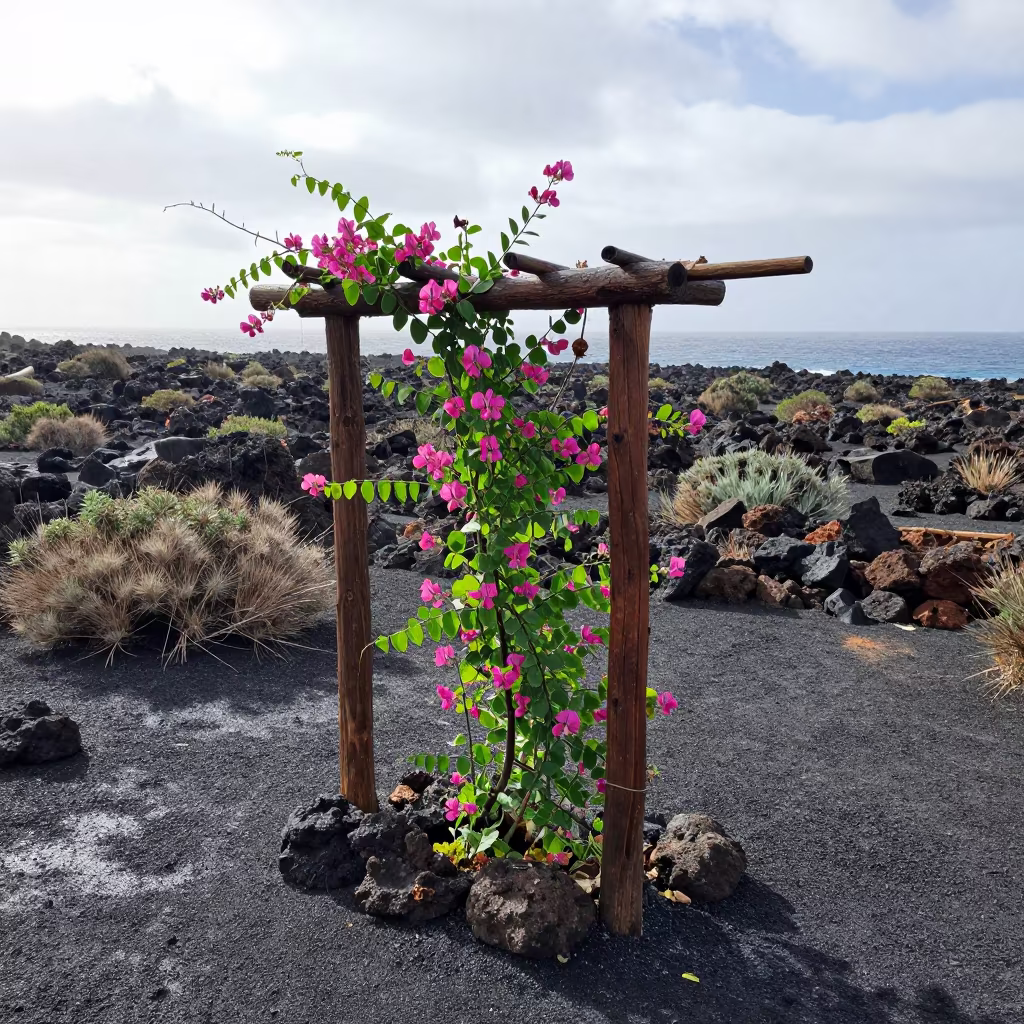 Sweet Pea Climbing Rustic Trellis in Canary Islands in in the Canary Islands