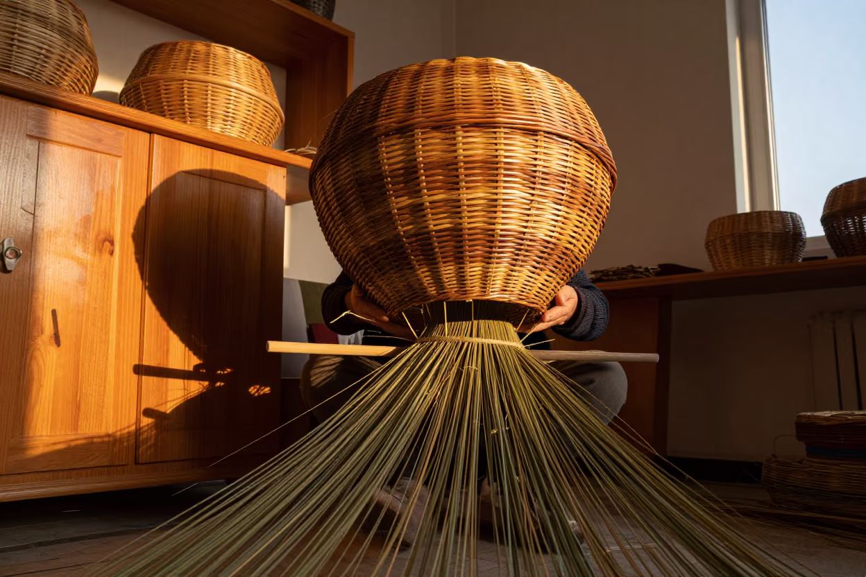Sweetgrass Basket Weaver Balikesir Atelier in in an atelier in Balıkesir