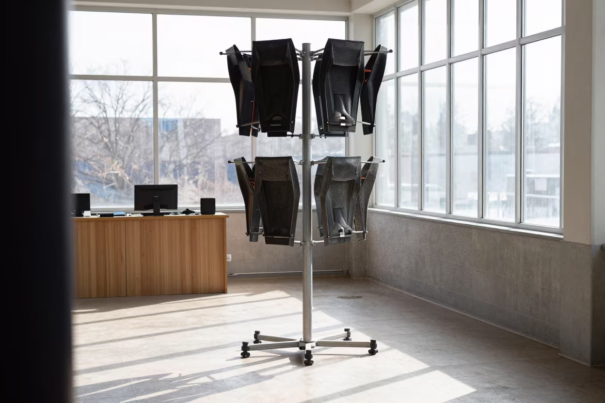 Swim Fin Drying Tower Gym Aktobe Winter in at a gym check-in desk near Aktobe