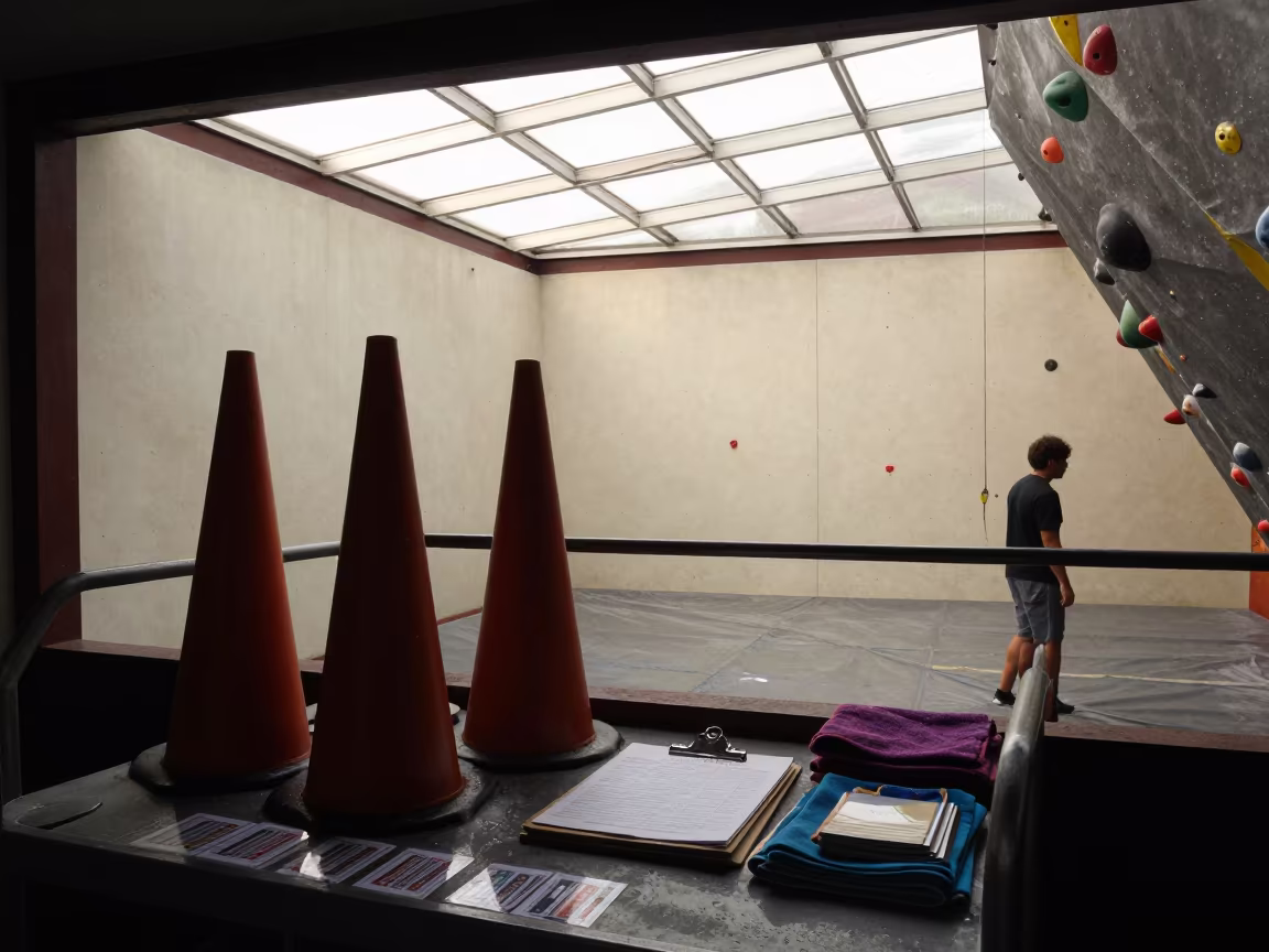 Swim Lesson Cart in Tarapoto Gym in inside a climbing gym warmup zone near Tarapoto