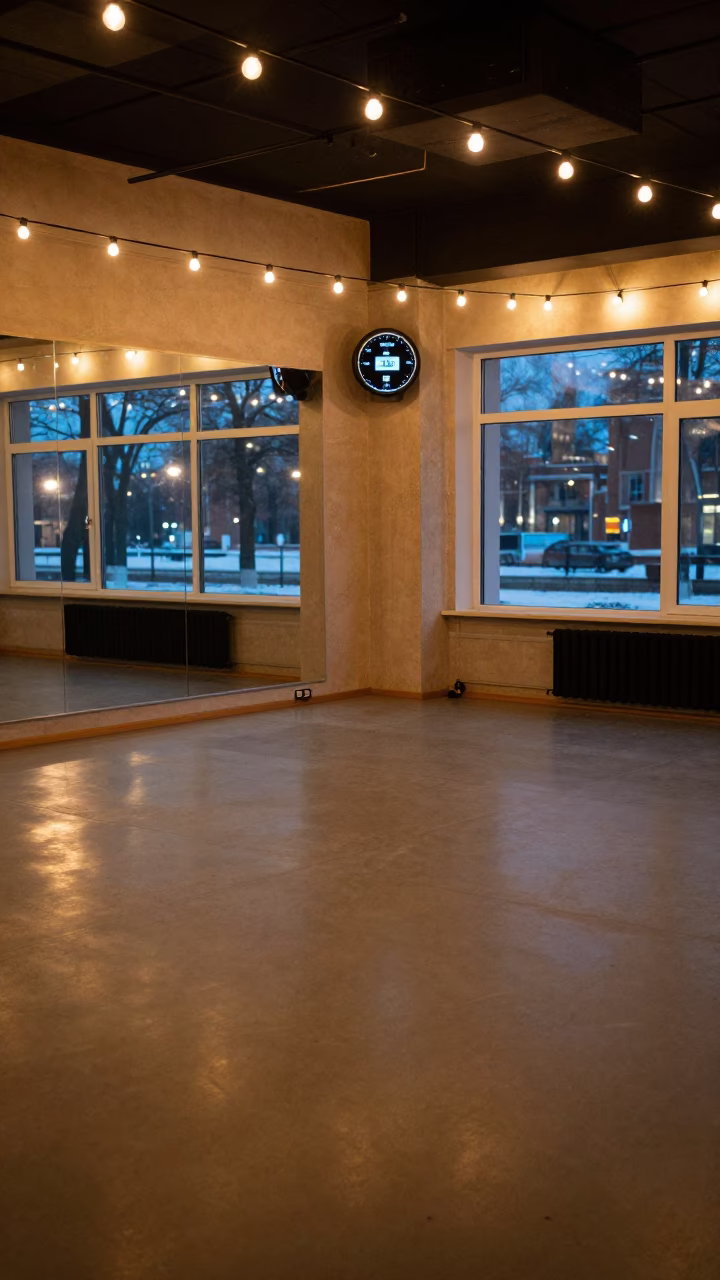 Swim Pace Clock in Moscow Winter Studio in inside a spin studio under class lights in Zamoskvorechye, Moscow