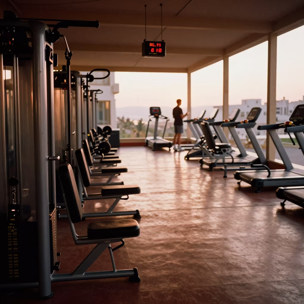 Swim Pace Clock Reset in Aleppine Strength Room in inside a strength room near Aleppo