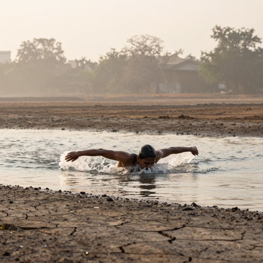 Swimmer Butterfly Stroke at Sunrise Bhopal Roadside in at a roadside stop near Bhopal