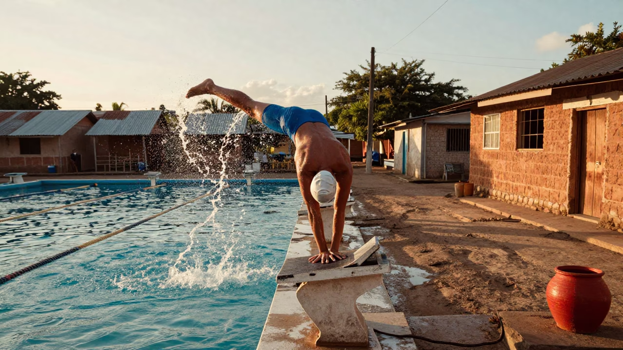 Swimmer Diving Freestyle on Village Lane in in a village lane near Tegucigalpa