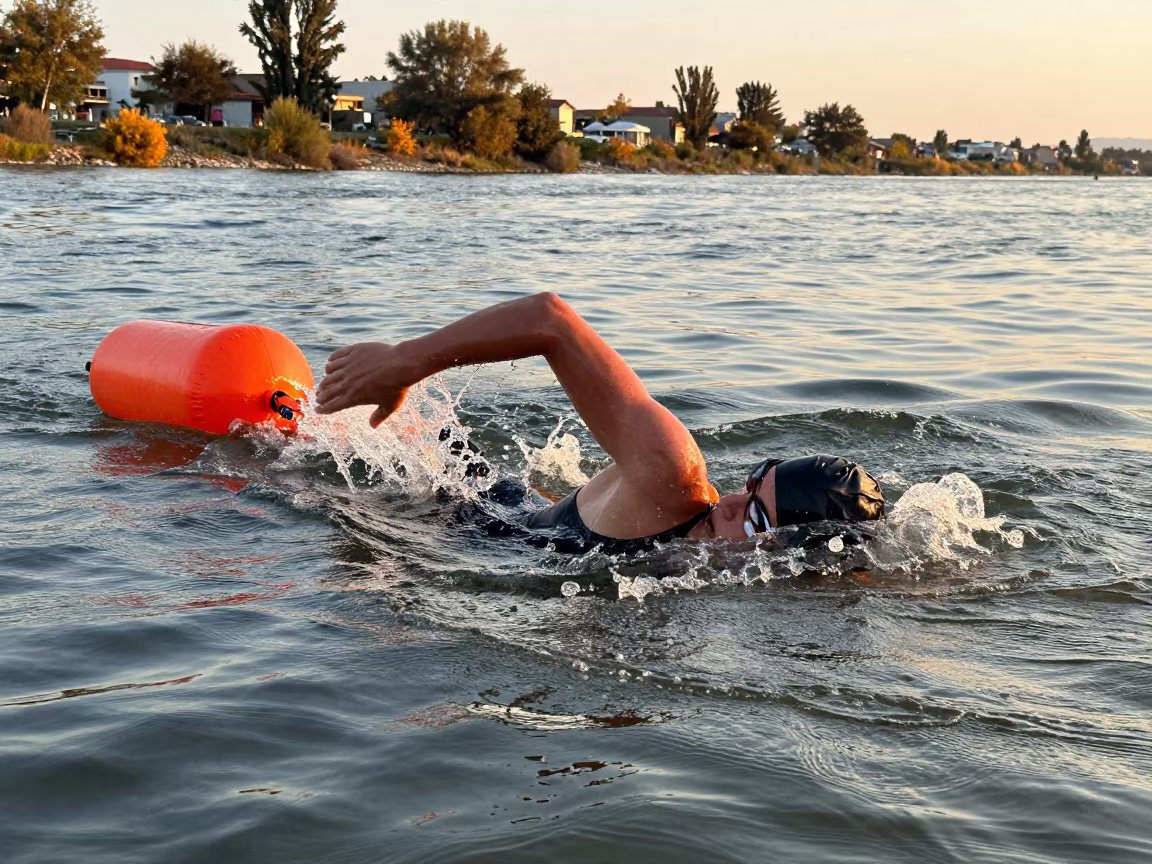 Swimmer Sighting Turn Buoy Mersin Evening in by a riverbank near Mersin