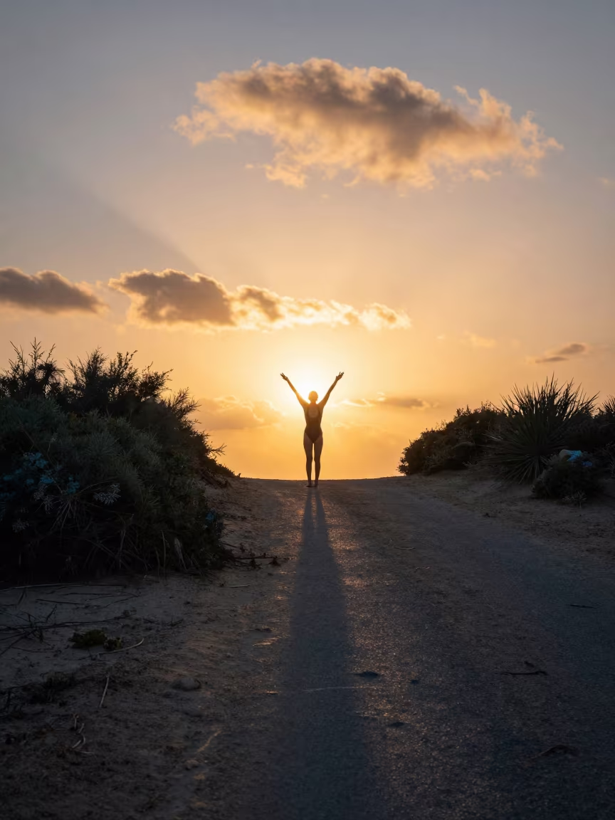 Swimmer at Sunset on Jeddah Hillside Lane in on a hillside near Jeddah