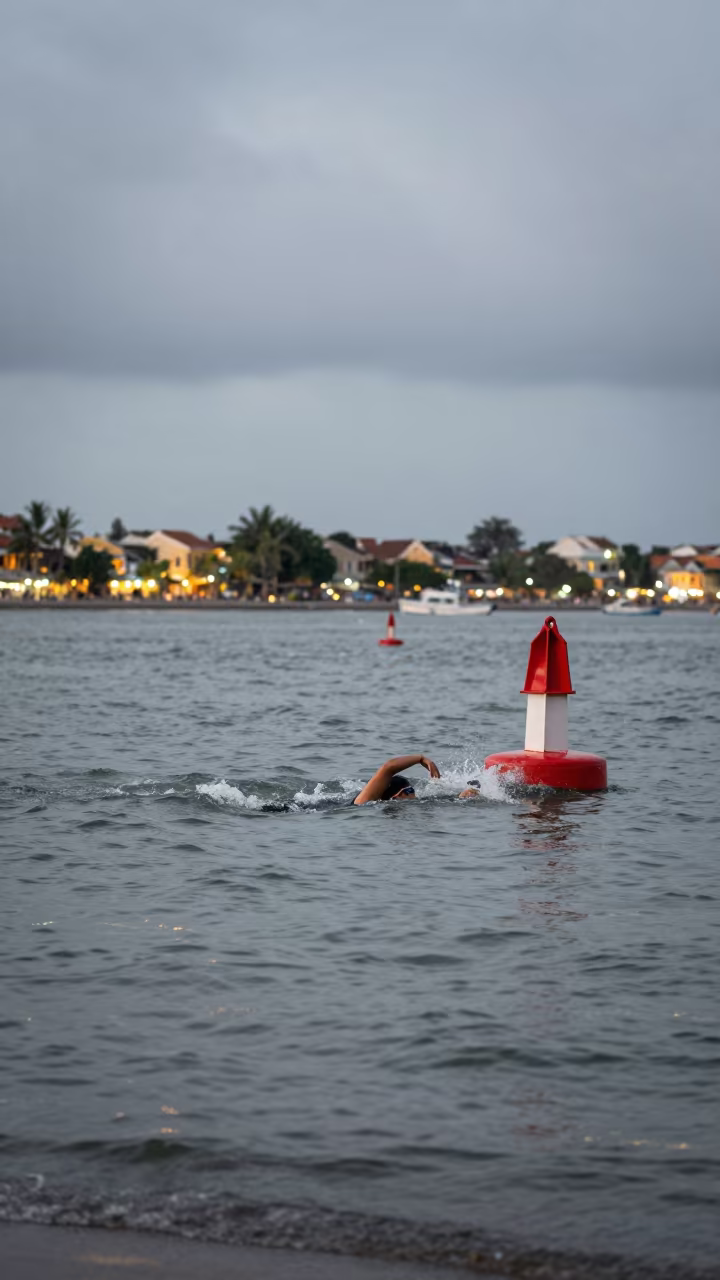 Swimmer Turn Buoy Hoi An Roadside in at a roadside stop near Hoi An