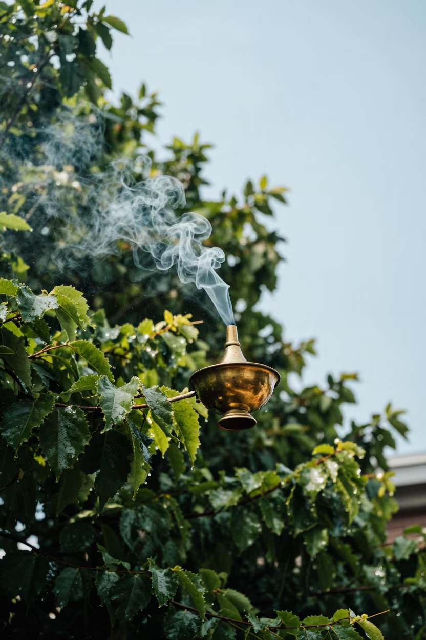 Swinging Orthodox Censer in Dappled Monsoon Light in in New Jersey