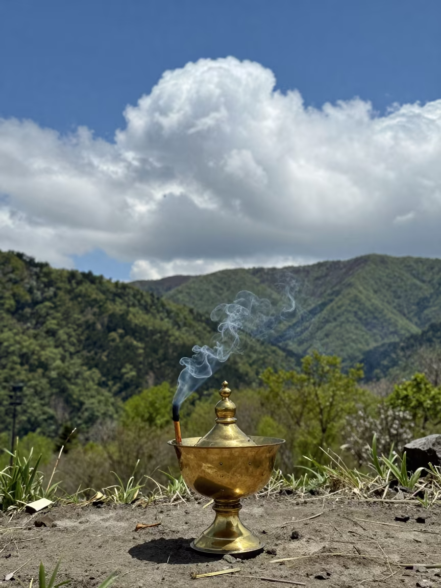 Swinging Orthodox Censer Smoke Mountain Light in in Tohoku