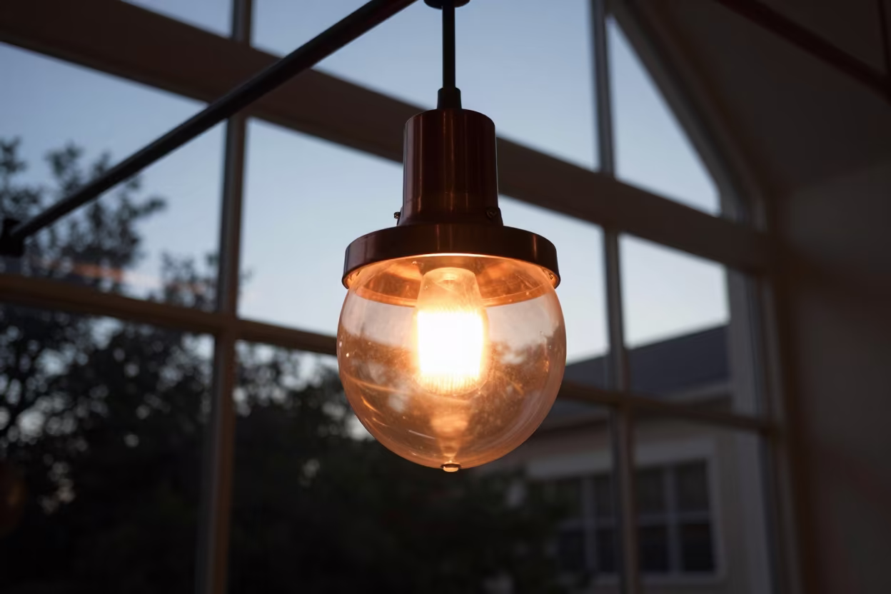 Swinging Pendulum Lamp in Austin Atrium in inside a vaulted atrium near Zilker, Austin