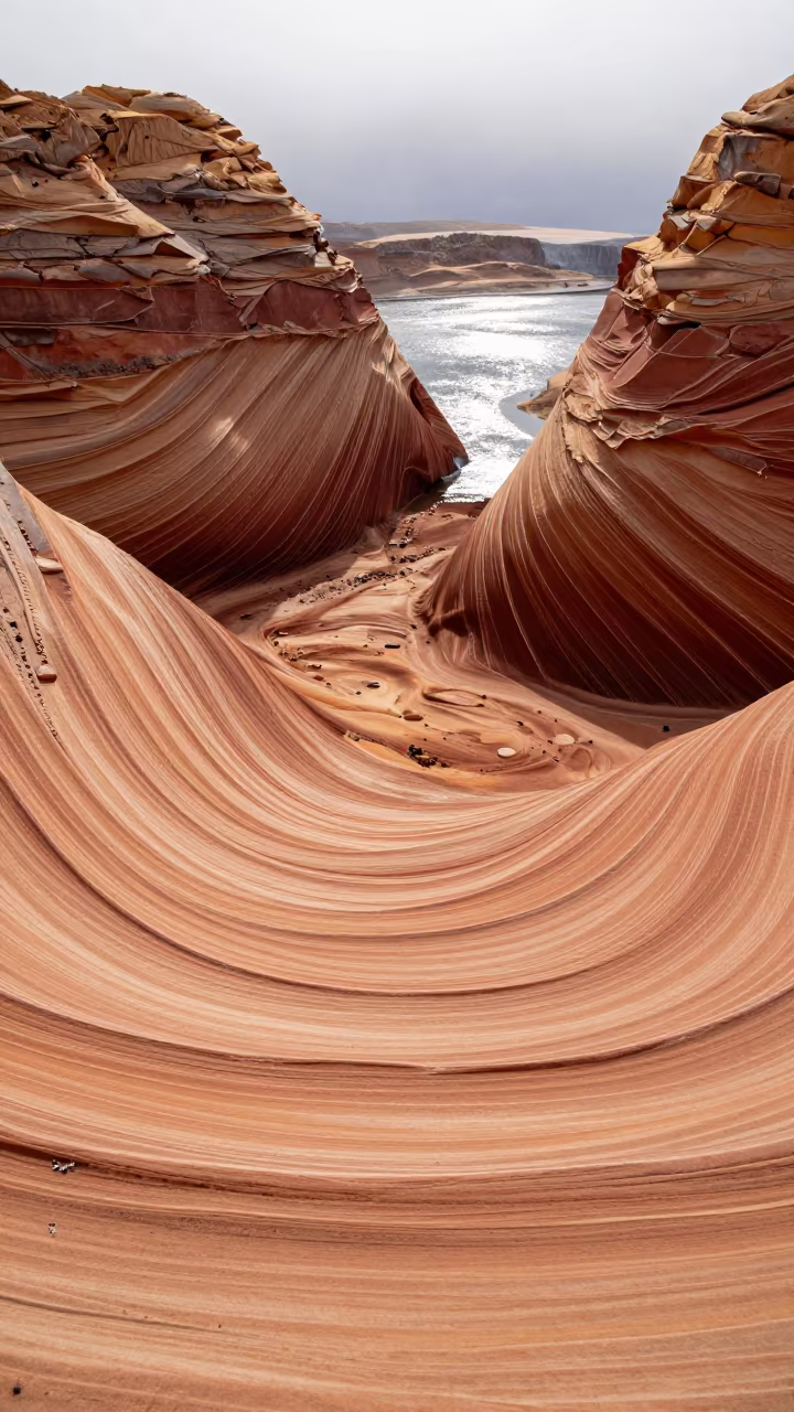 Swirling Sandstone Layers in Valley Light in across a wide valley floor in Piedmont