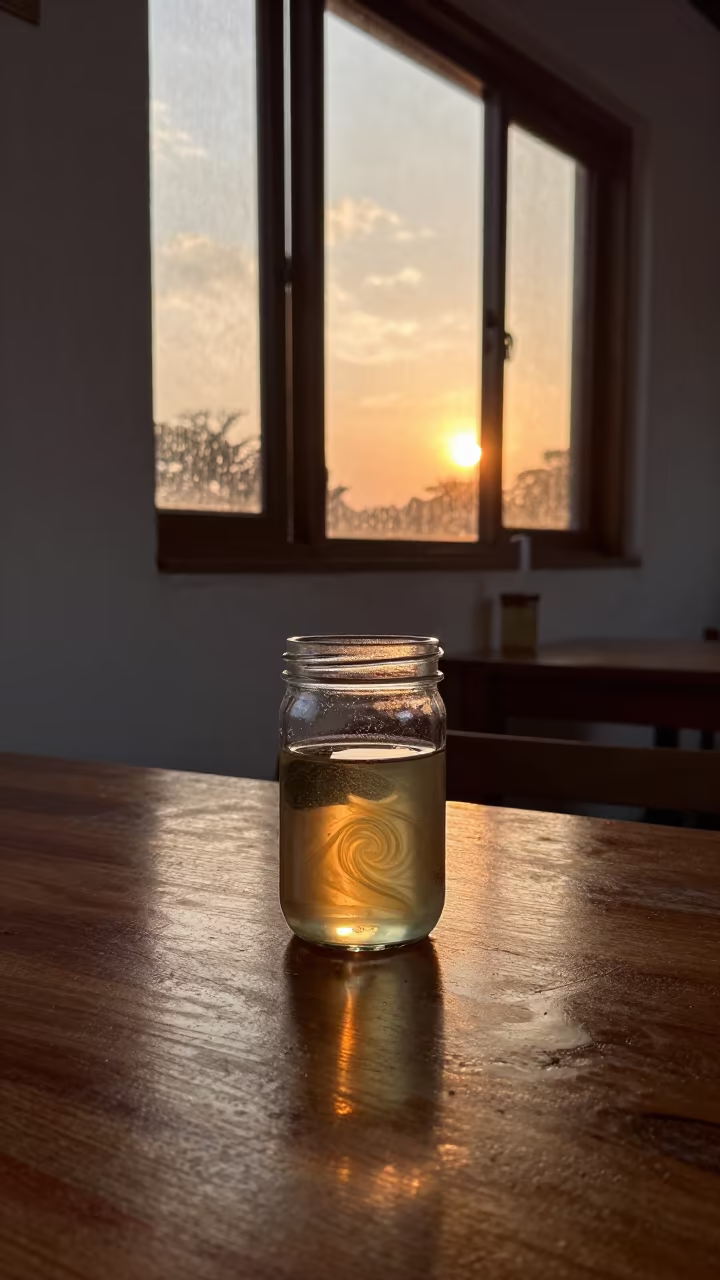 Swirling Turpentine and Paint on Cafe Table in on a cafe table by a window in Moshi