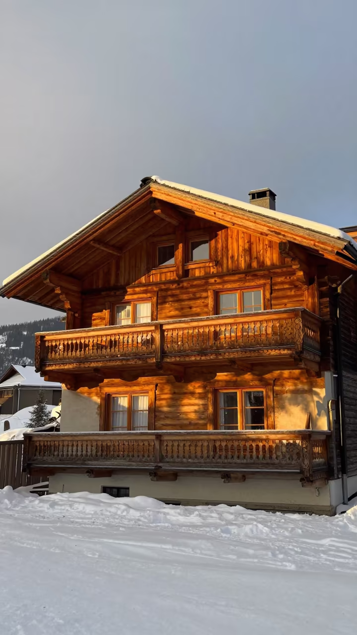 Swiss Chalet Balcony Carved in Canadian Snow in in Canada