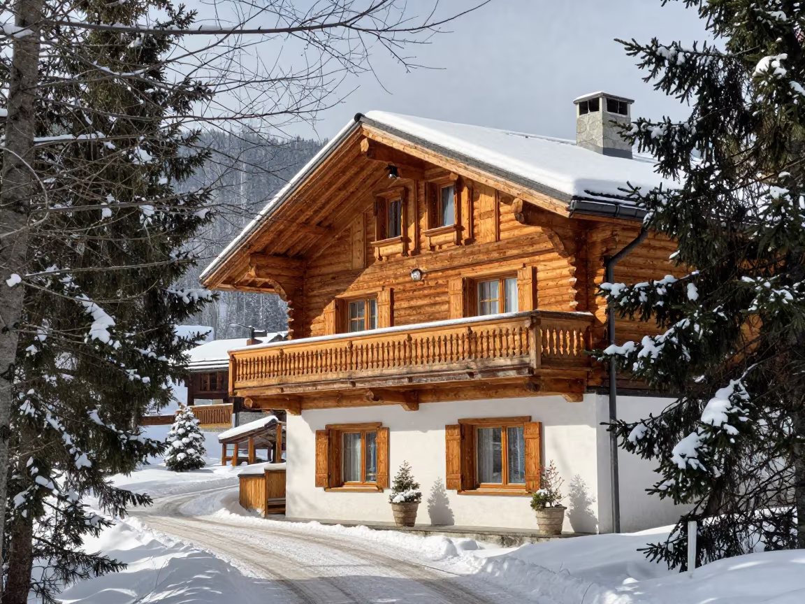 Swiss Chalet in Canadian Arctic Summer Snow in in Canada