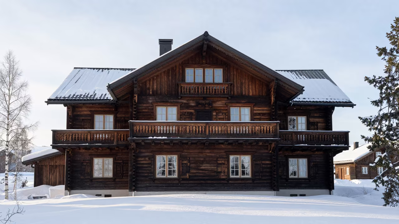 Swiss Chalet in Finnish Snowy Landscape in in Finland