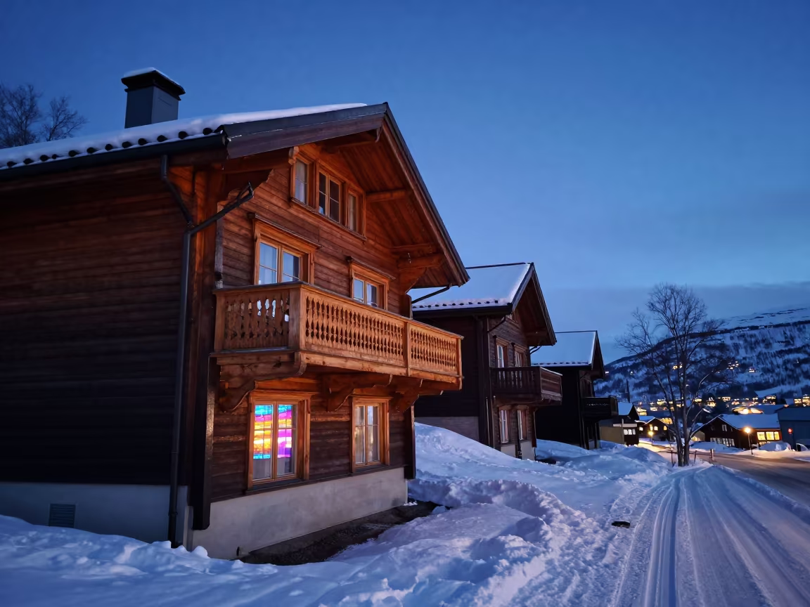 Swiss Chalet Neon Light Snow Oslo Predawn in near Oslo