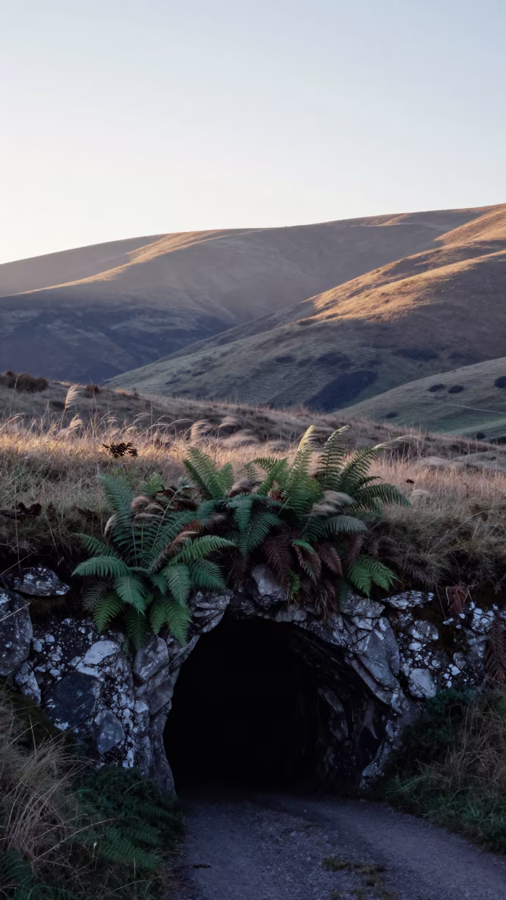 Swiss Foothills Lava Tube Dawn Wind in from a ridge above layered foothills in Switzerland