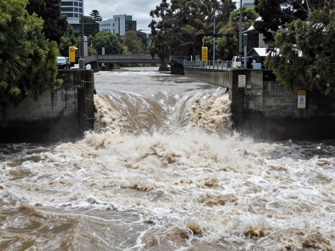 Swollen River in Auckland at Midday Light in in Auckland, New Zealand