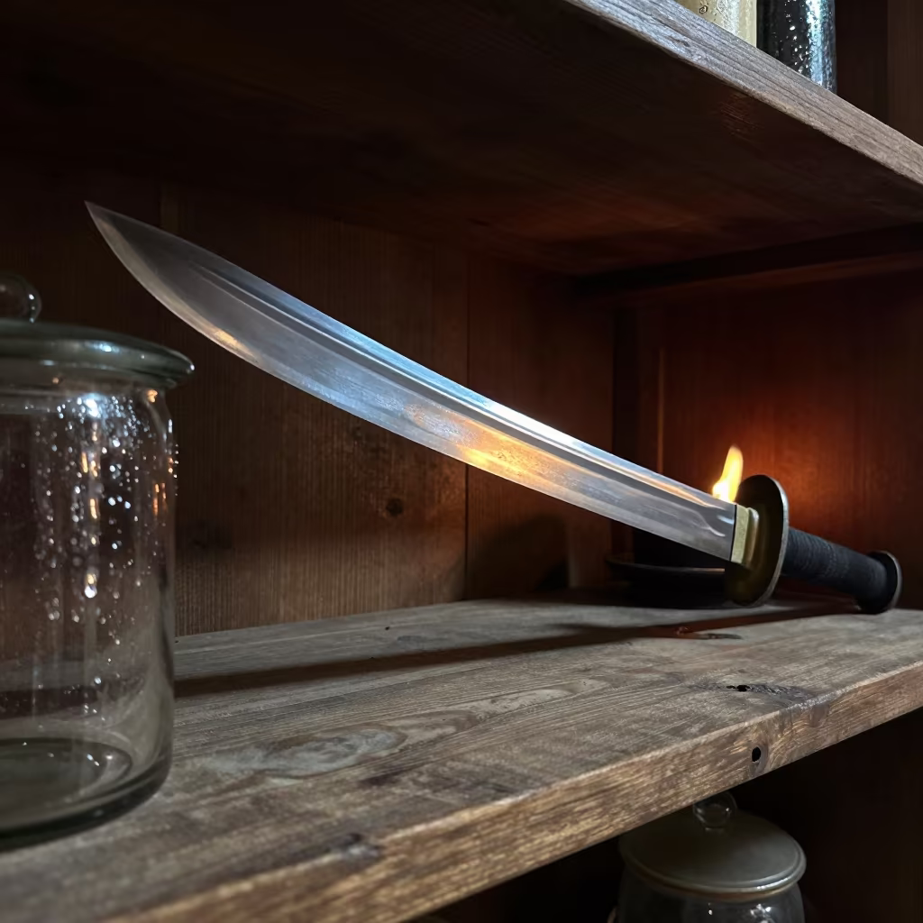 Sword Swallower Blade on Winter Shelf in on a workshop shelf near Anyang