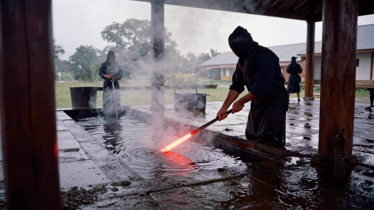 Swordsmith Quenching Blade in Bingerville Prayer Hall in in a prayer hall in Bingerville