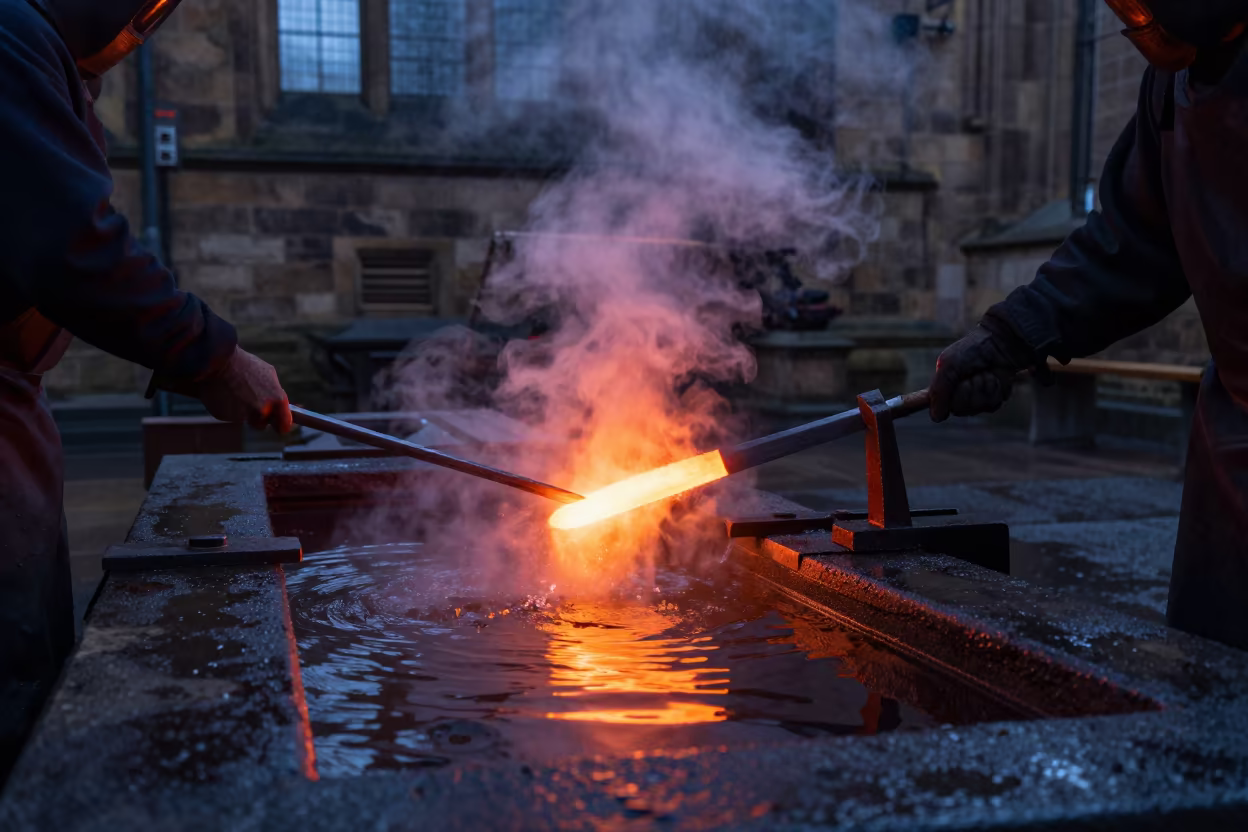 Swordsmith Quenching Blade in Sunderland Hall in in a prayer hall in Sunderland