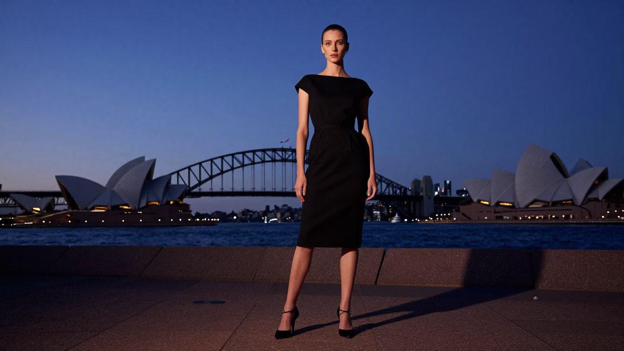 Sydney Fashion Model at Nautical Dawn Light in in Sydney, New South Wales, Australia
