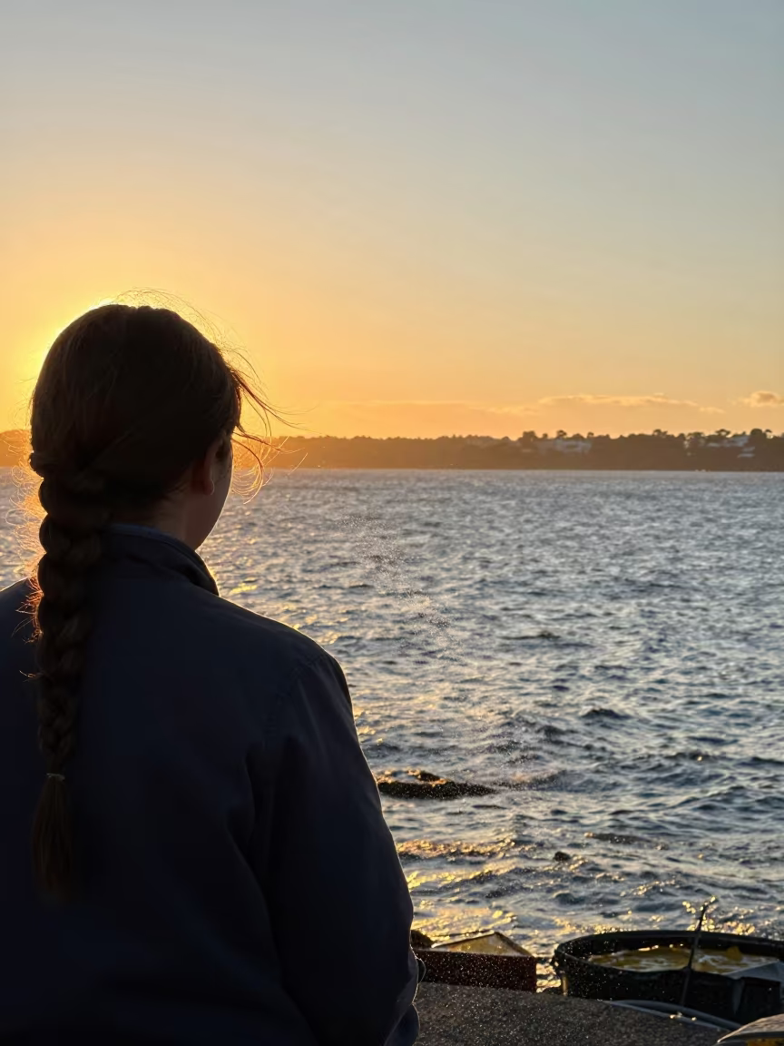 Sydney Fisherwoman with Braided Hair at Sunset in near Newtown, Sydney