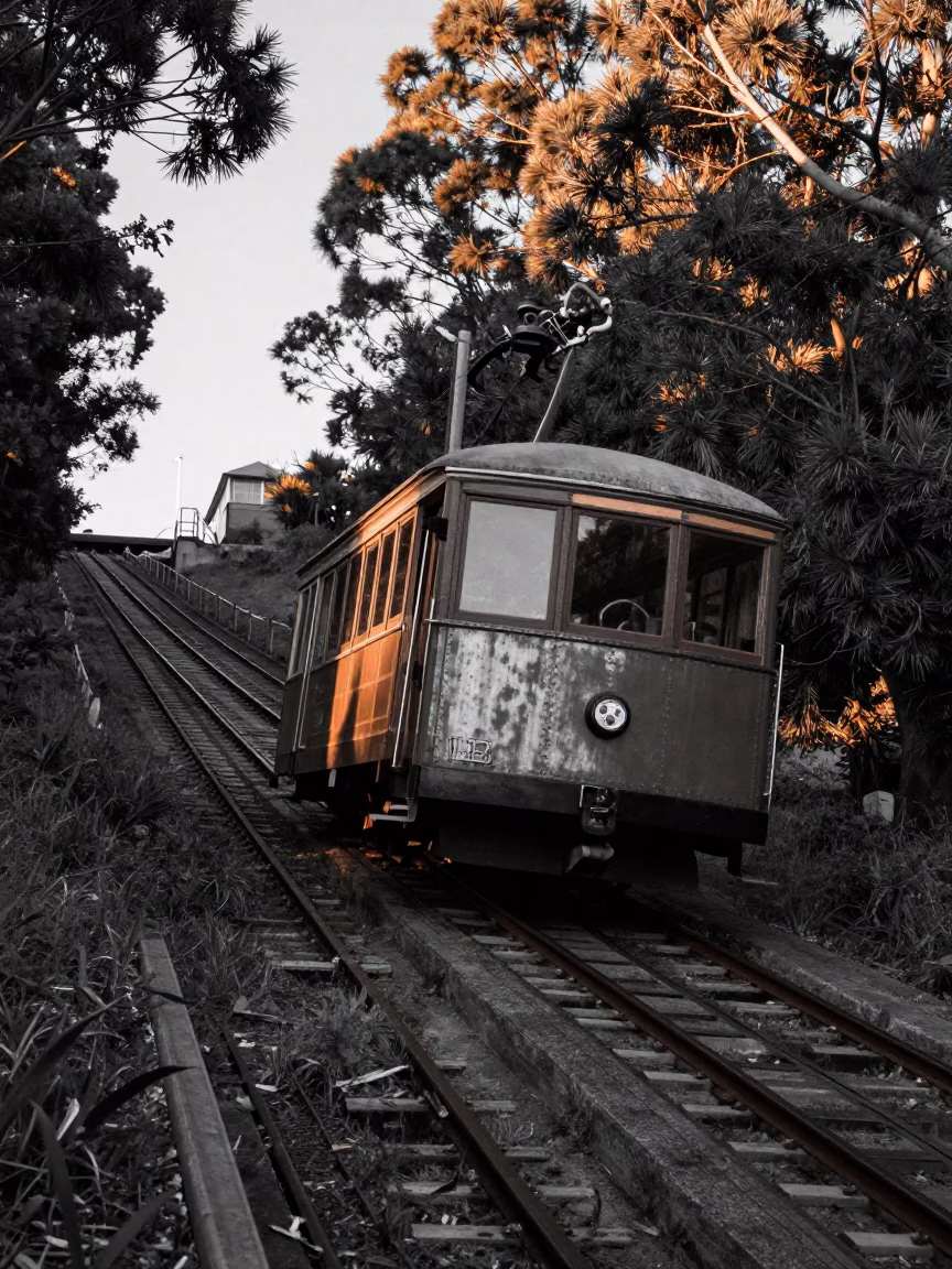 Sydney Funicular Climbing Steep Hill in Late Afternoon Light in in Sydney, New South Wales, Australia
