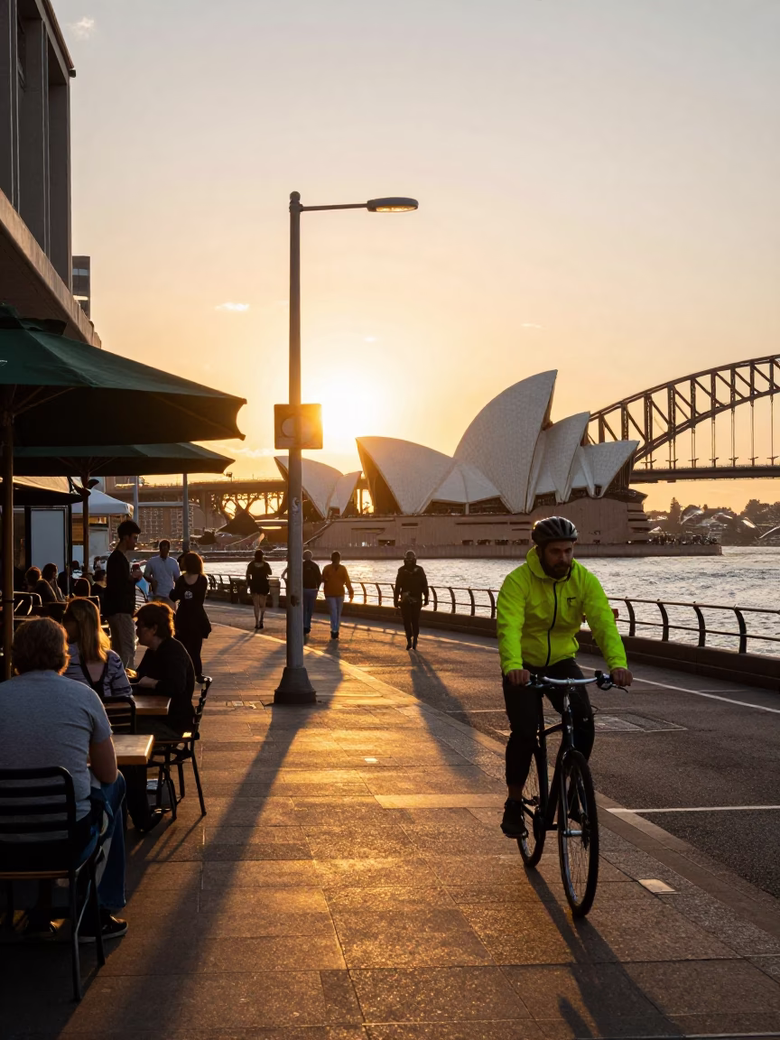 Sydney Harbor Evening Light and Urban Street Life in New South Wales in in Sydney, New South Wales, Australia