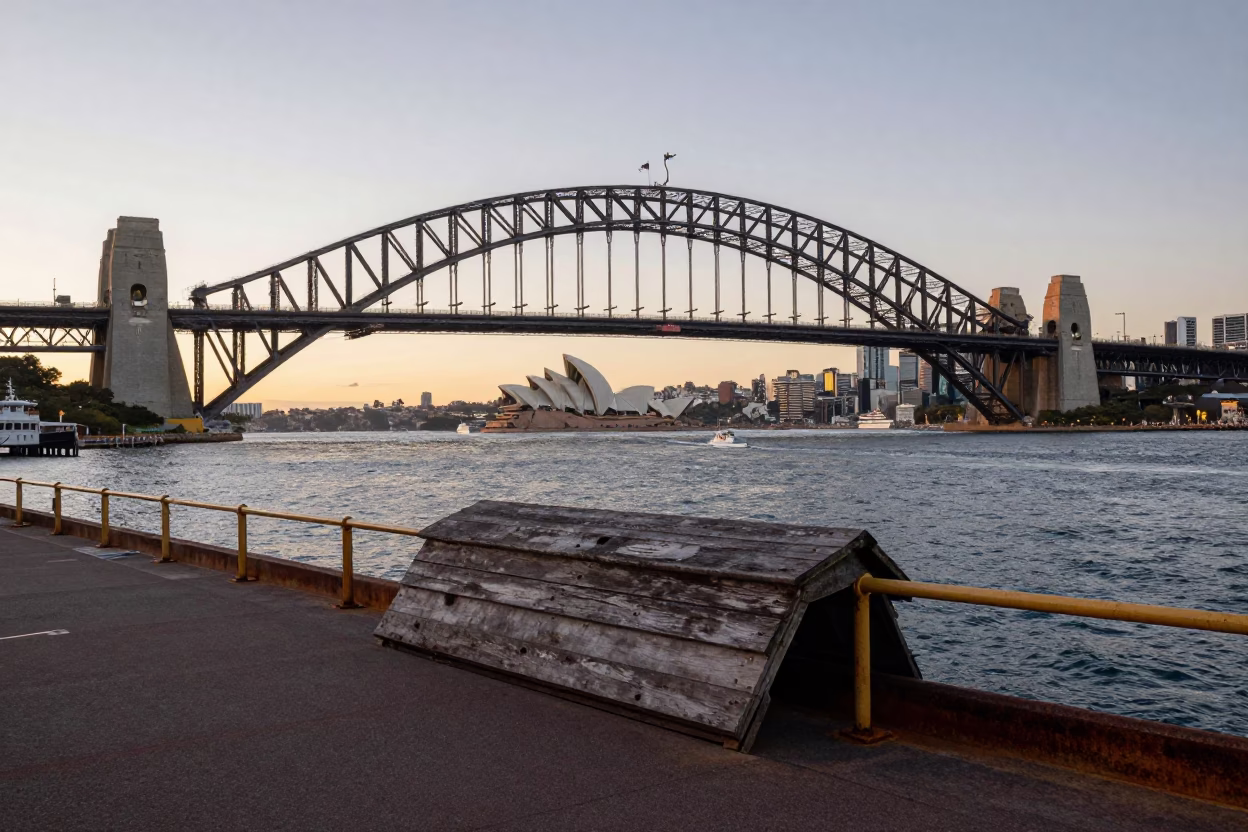 Sydney Harbour at Nautical Dawn with Iron Hook and Wooden Hanger in in Sydney, New South Wales, Australia