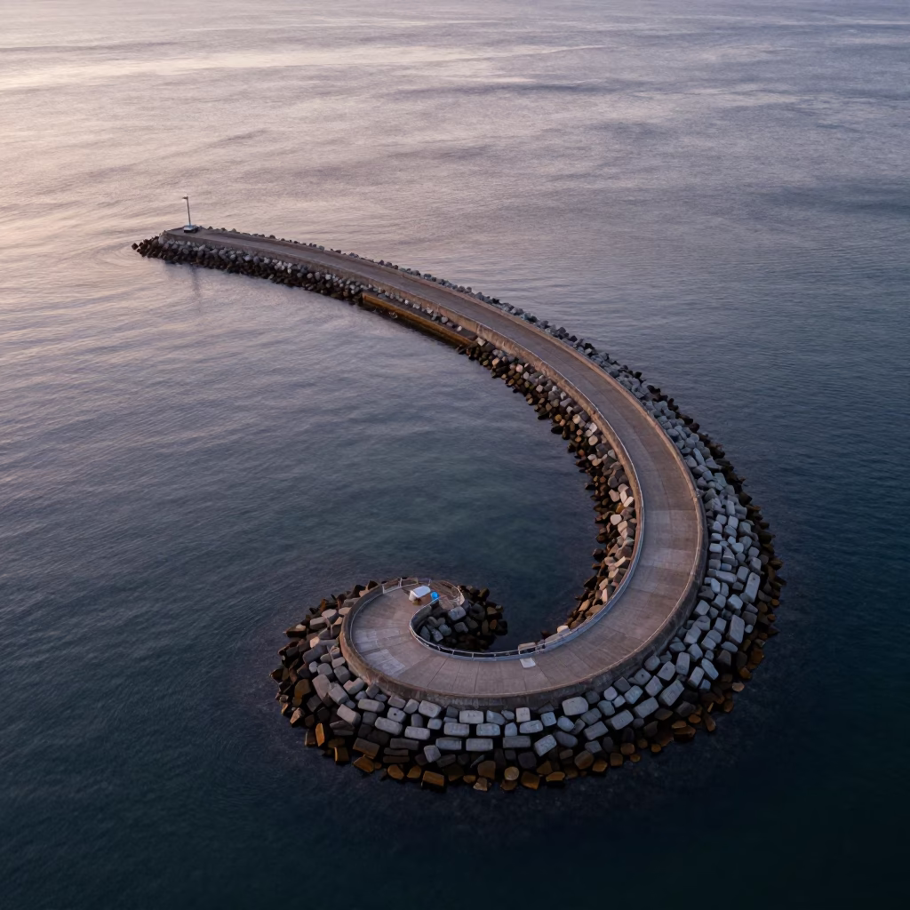 Sydney Harbour Breakwater Aerial View at Dawn with Spiral Geometry in in Sydney, New South Wales, Australia