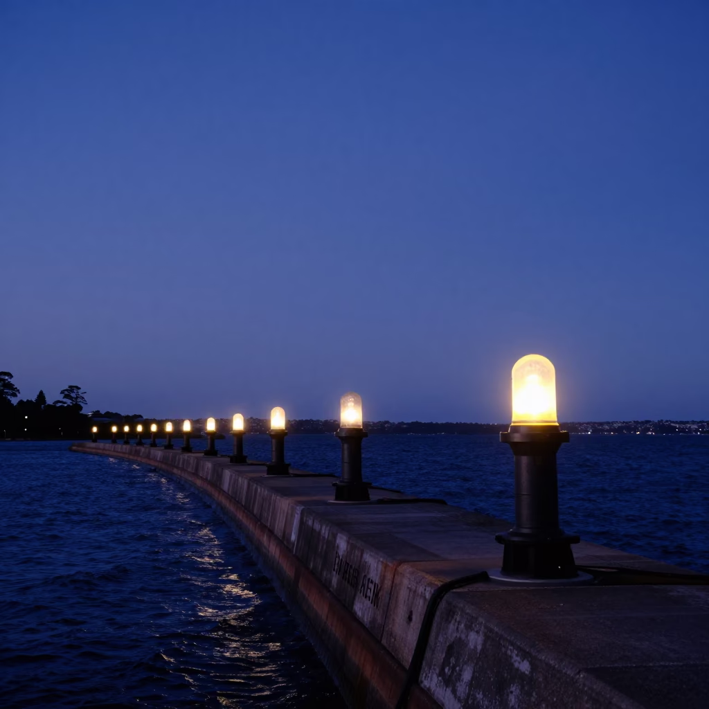 Sydney Harbour Breakwater Beacon Lights in Indigo Twilight Dusk in in Sydney, New South Wales, Australia
