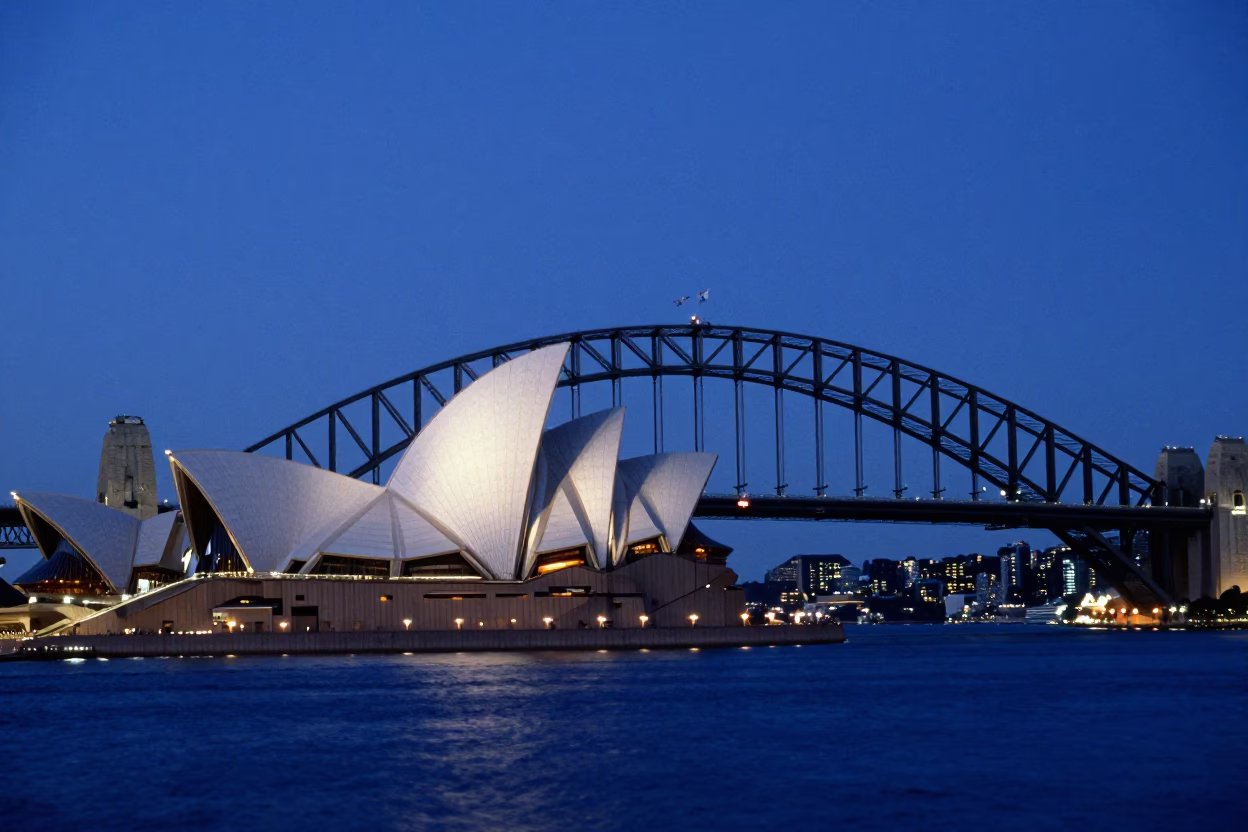 Sydney Harbour Bridge and Opera House at Blue Hour NSW Australia in in Sydney, New South Wales, Australia