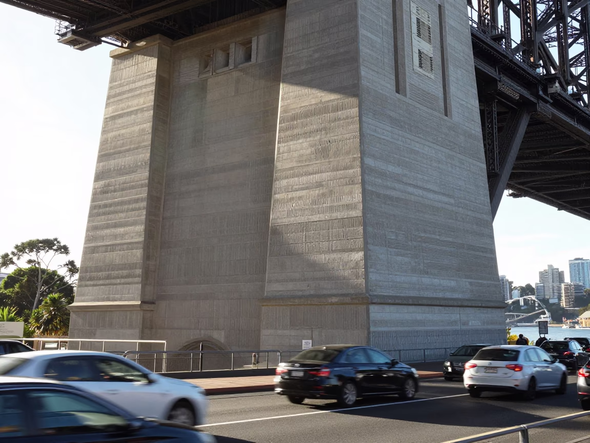 Sydney Harbour Bridge Noon Light and Concrete Infrastructure Details in in Sydney, New South Wales, Australia
