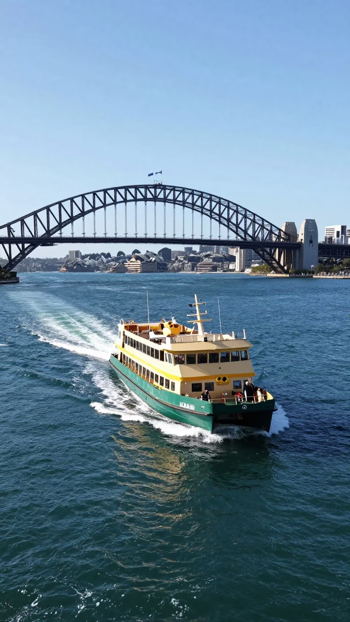 Sydney Harbour Ferry Crossing Bright Midmorning Light Near Circular Quay in in Sydney, New South Wales, Australia