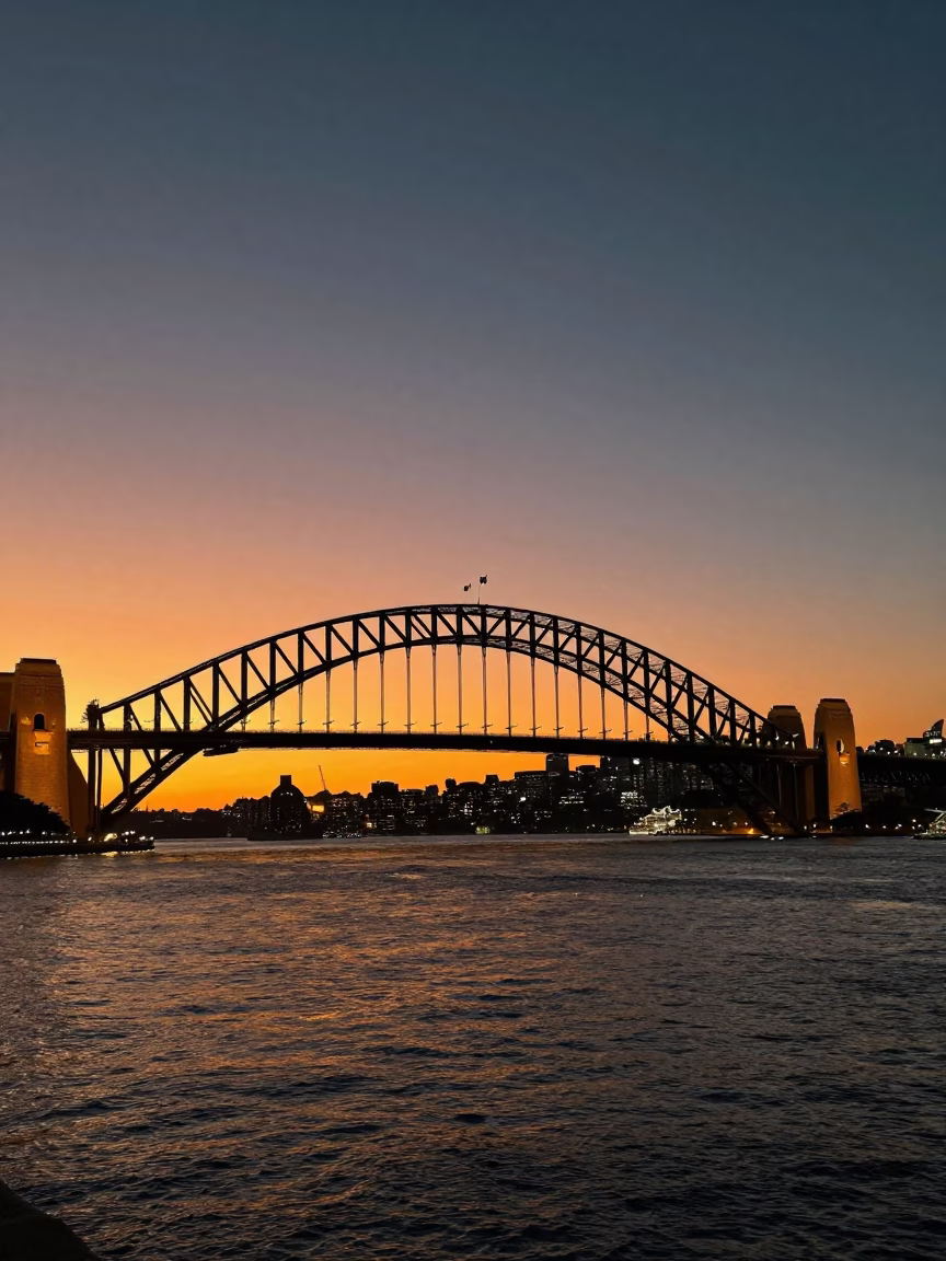 Sydney Harbour Summer Evening Bridge Lights and Waterfront in in Sydney, New South Wales, Australia