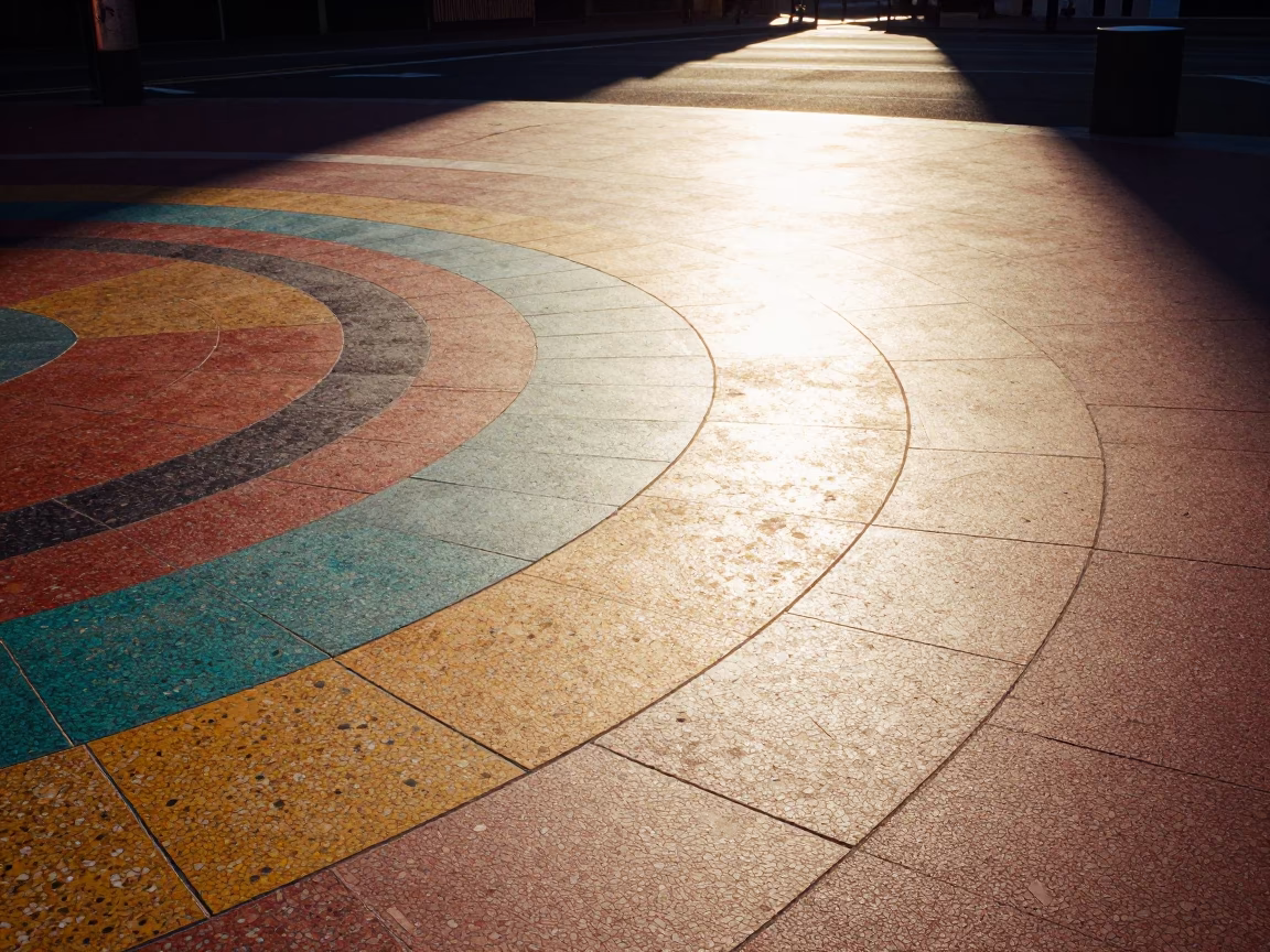 Sydney Morning Sunlight Striking Colorful Tile Pavement Near Circular Quay After Sunrise in in Sydney, New South Wales, Australia