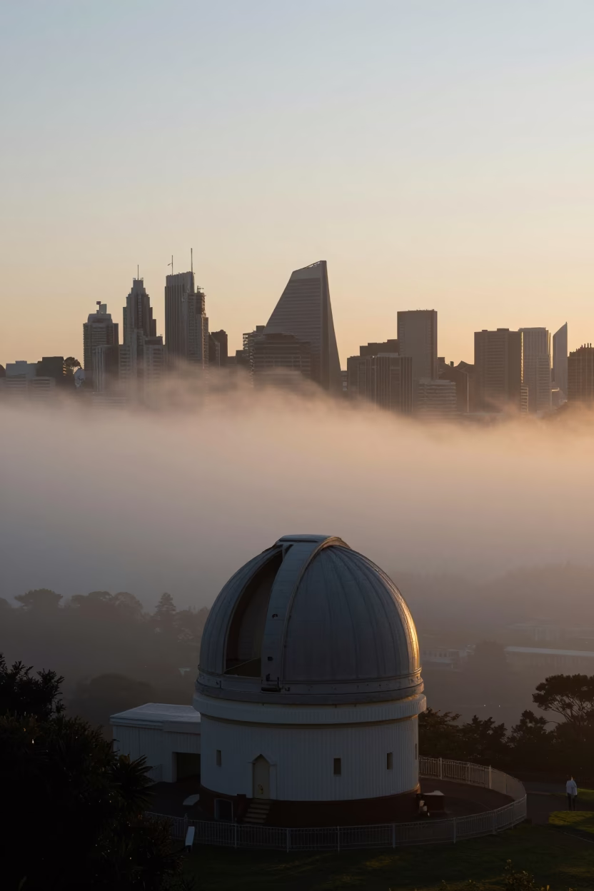 Sydney Observatory Hill First Light Fog Silhouette New South Wales Australia in in Sydney, New South Wales, Australia