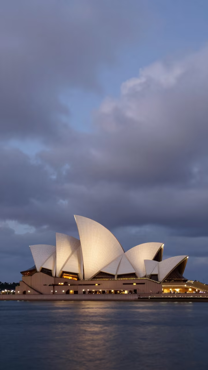 Sydney Opera House Shells Glowing at Twilight in near Sydney