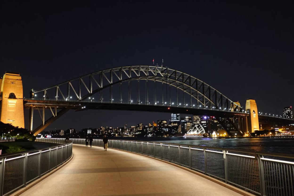 Sydney Pedestrian Walkway at The Deepest Night Sky Light in in Sydney, New South Wales, Australia