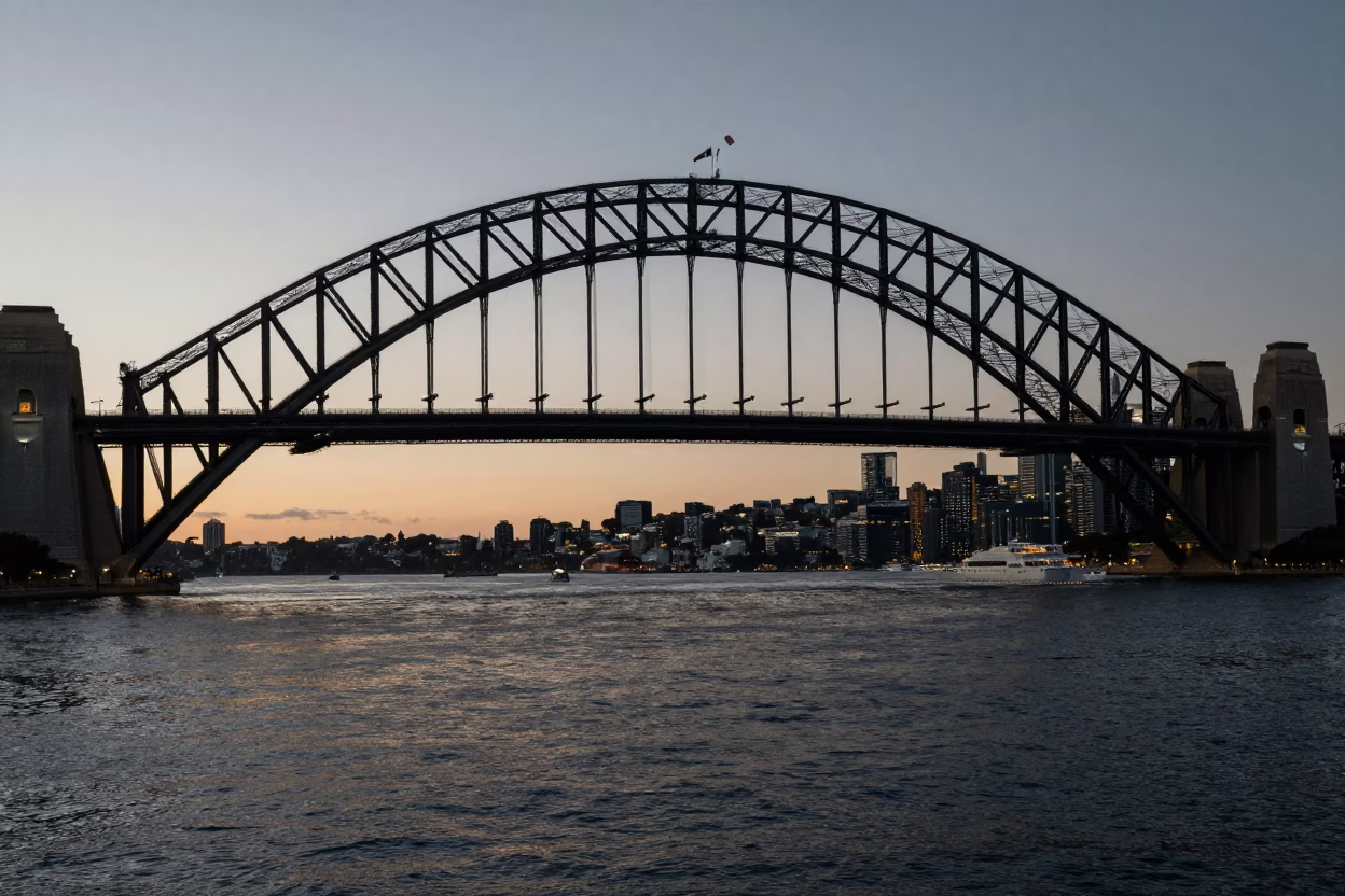 Sydney Steel Arches at Nautical Dawn Light in in Sydney, New South Wales, Australia