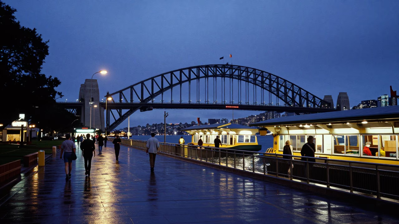 Sydney Street Scene at The Predawn Darkness Light in in Sydney, New South Wales, Australia