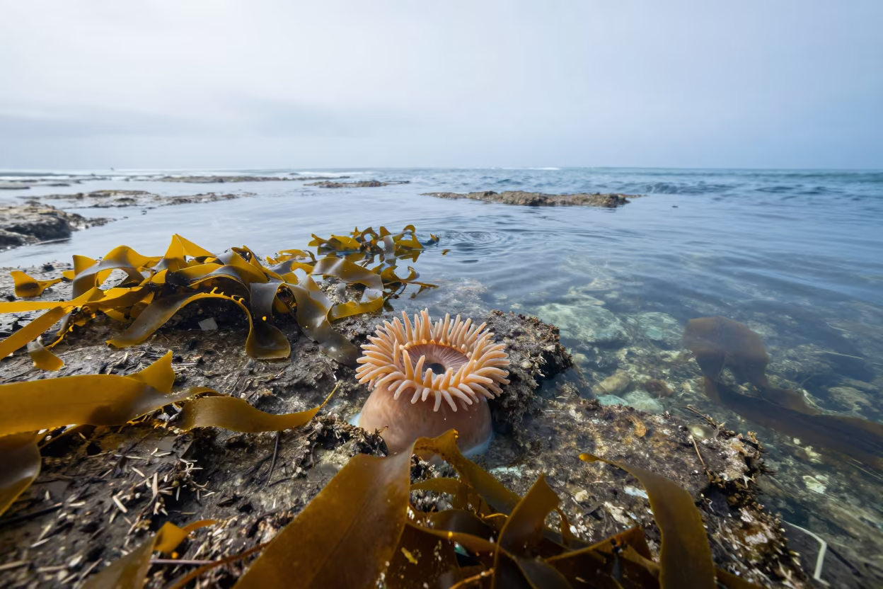 Sydney Tide Pools Anemones Kelp Underwater in through a forest of kelp fronds near Sydney