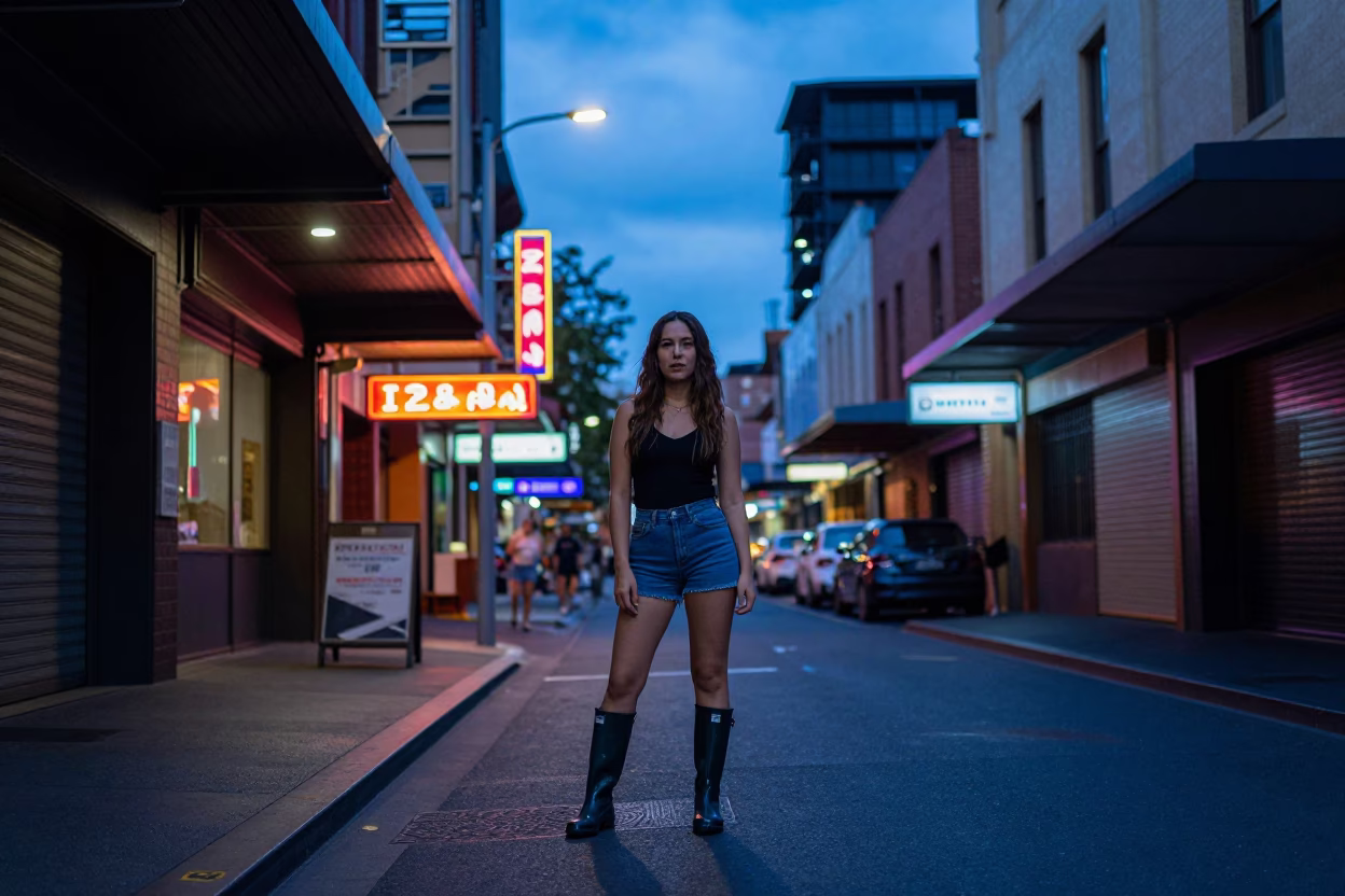 Sydney Woman at Blue Hour in in Sydney, New South Wales, Australia