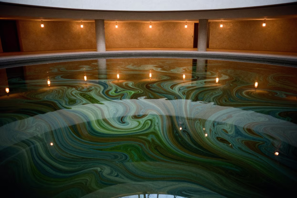 Symmetrical Algae Pattern in Winter Atrium in inside a vaulted atrium in Wuhan