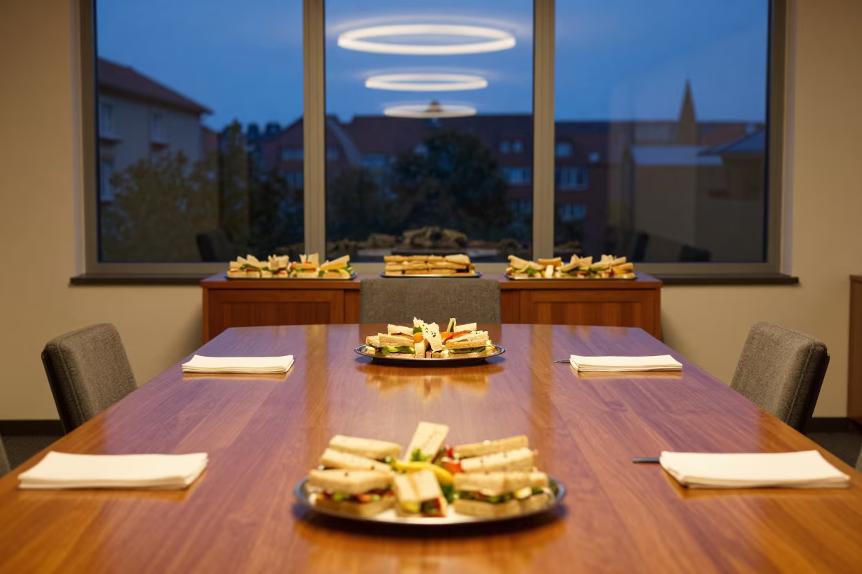 Symmetrical Boardroom Sandwiches Blue Hour Essen in inside a conference room in Essen