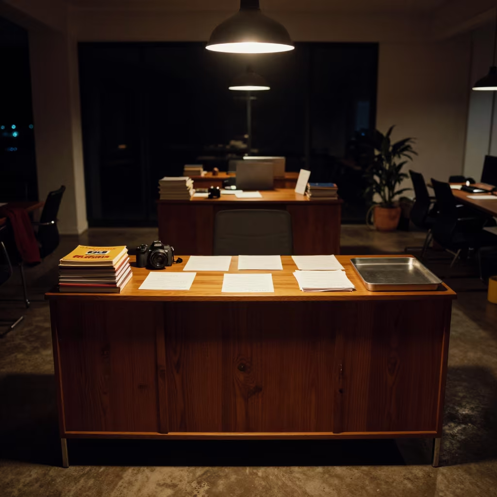 Symmetrical Desk With Books And Letters in inside a coworking floor in Tarapoto