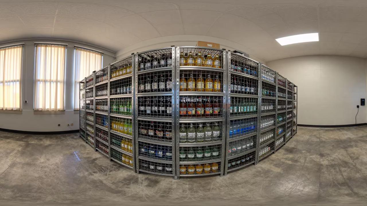 Symmetrical Drink Cage in Providence Dispatch Office in inside a dispatch office above the dock in Providence