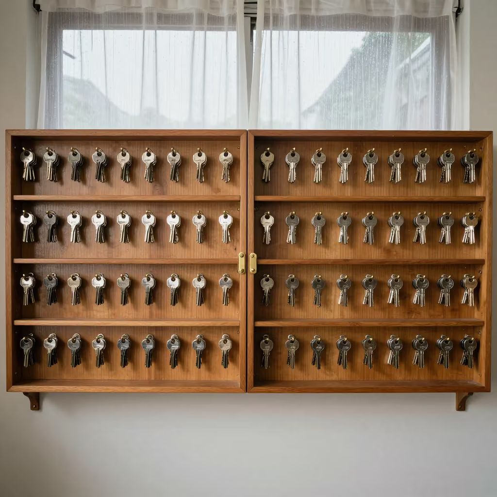 Symmetrical Fragrance Cabinet Key Drawer After Rush in inside a stockroom behind the sales floor near Portmore