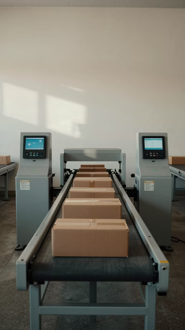 Symmetrical Freight Photo Measure Station Midday in at a parcel sorting belt in Culiacán